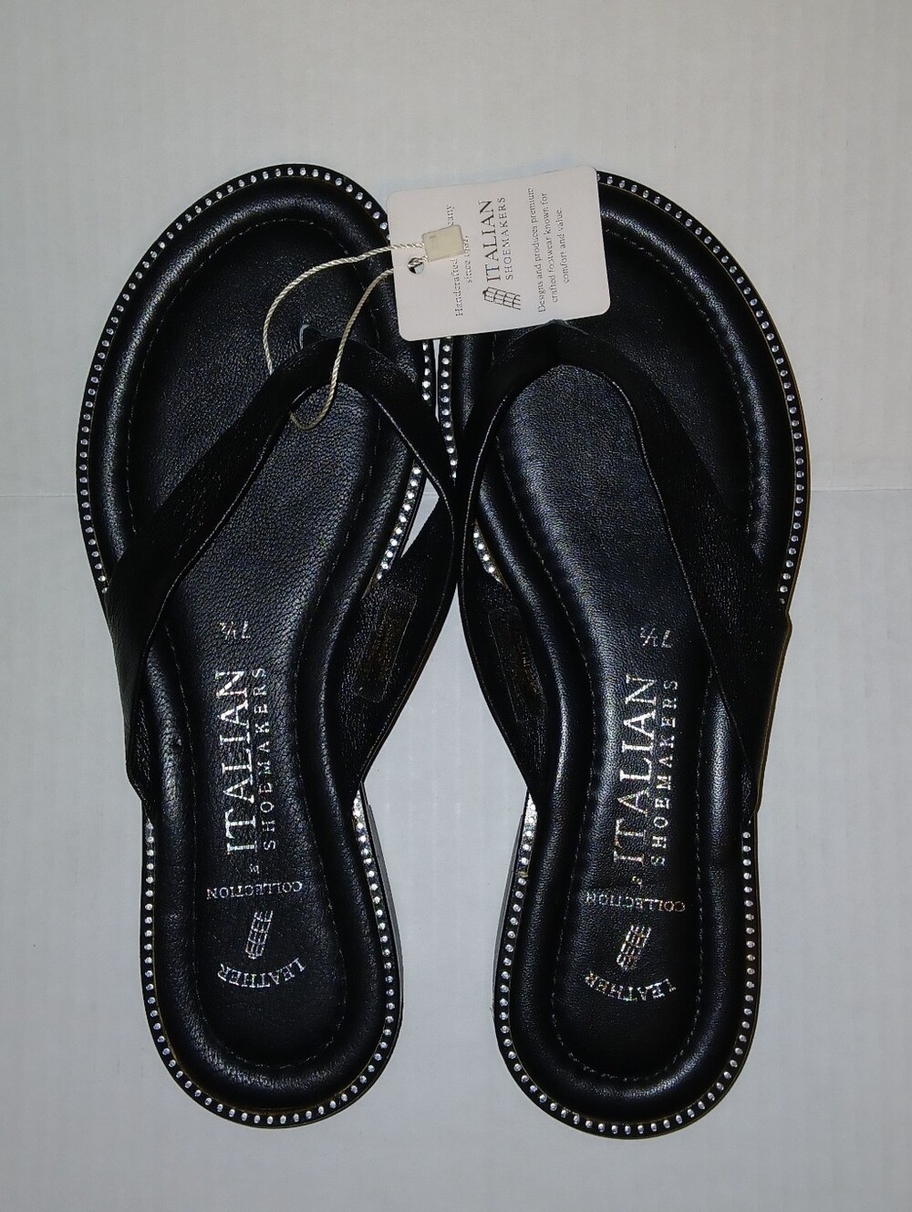 Italian Shoemakers Aniyah Stud Trim Thong Sandals, Leather, Black, Made In Italy